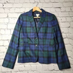 J Crew Wool Blend Notch Collar Two Button Heritage Plaid Blackwatch Blazer Sz 6